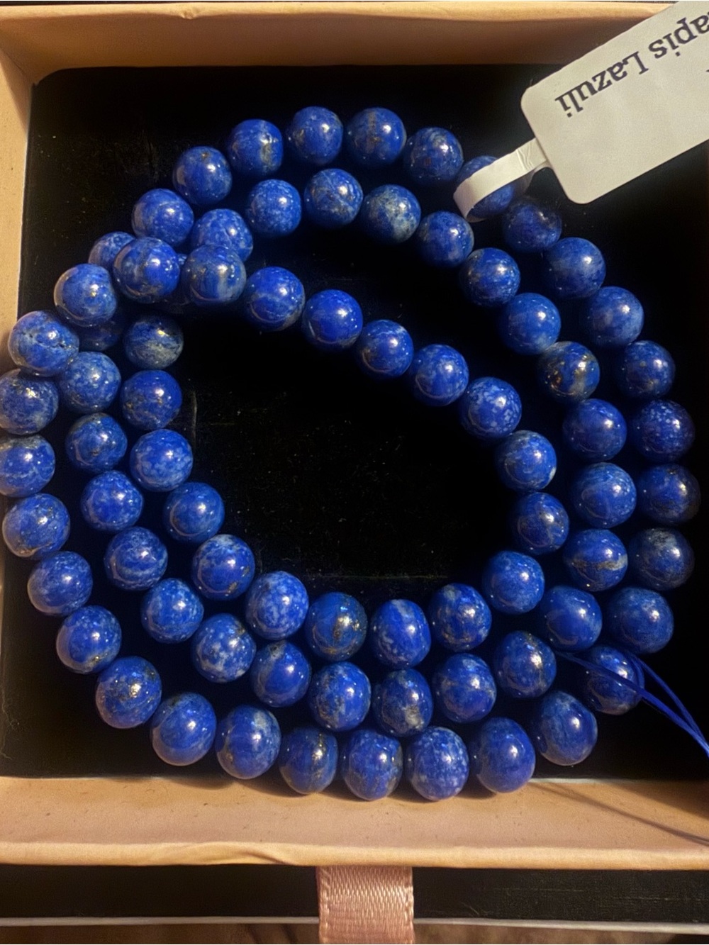 NWT Genuine Lapis Lazuli Round Beaded Strand Necklace Deep Blue
